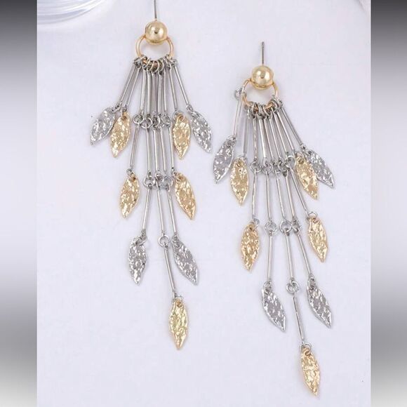 Gold and Silver Leaf Dangle Earrings A1240 - Picture 2 of 4